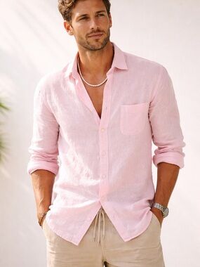 Tommy Bahama Men's Light Pink Linen Button-Down Shirt Size Large